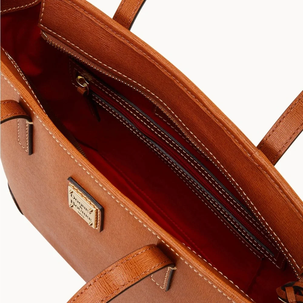 Dooney & Bourke Vintage Tan Leather Tote with Gold Hardware - Picture 11 of 13